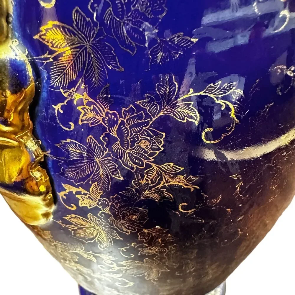 Antique Kaufmann Portrait Vase Cobalt Blue Victoria Austria Porcelain Signed